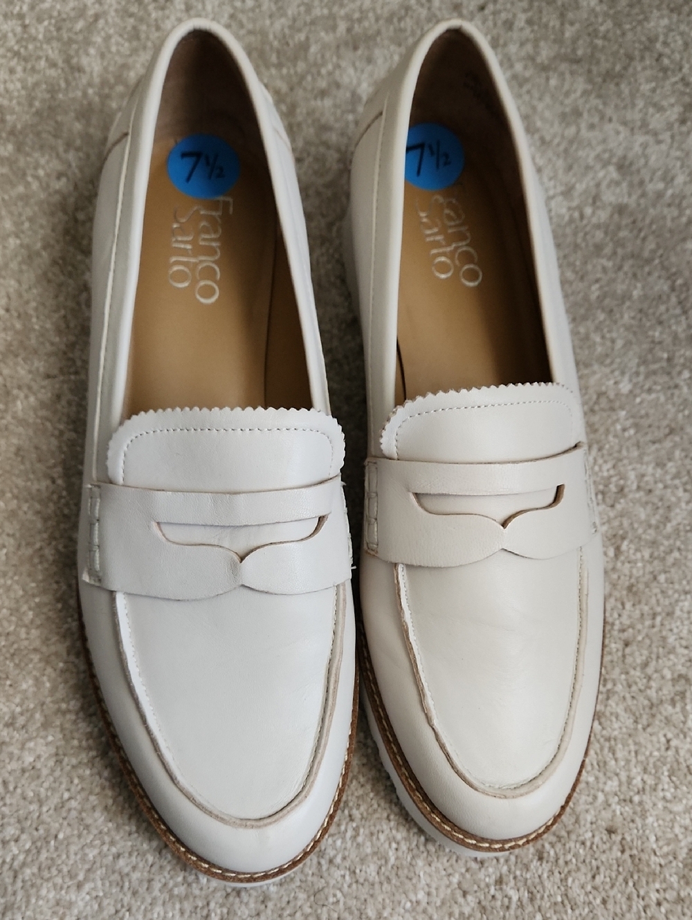 Franco Sarto Cream Leather Penny Loafers